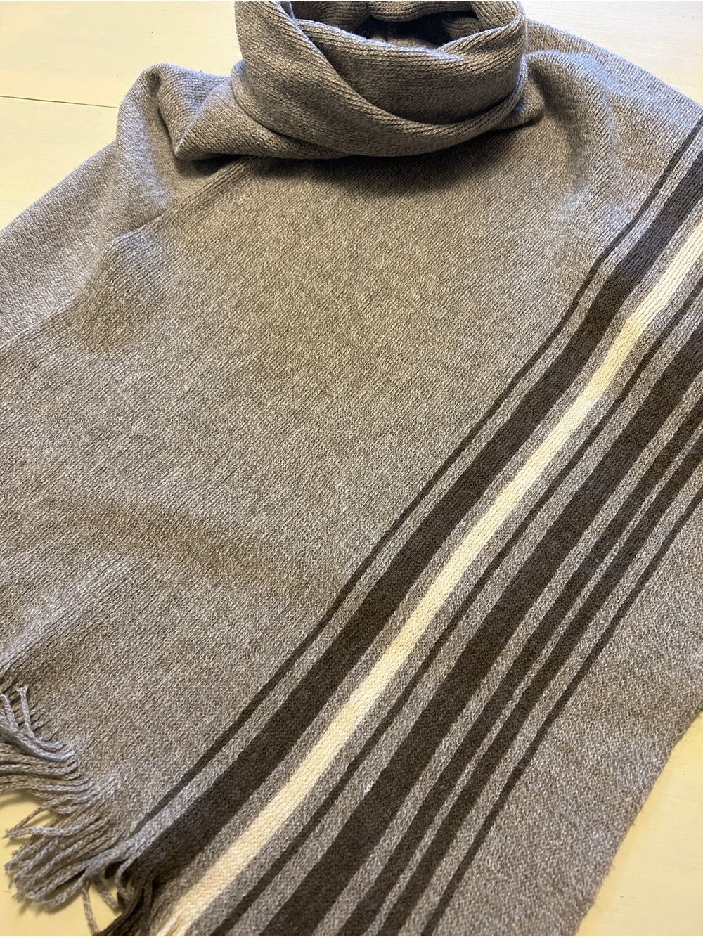 Roots Fringed Turtleneck Poncho with Stripe Detail (one size)